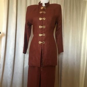 Vintage Couture Military Style Linen Maxi Suit 3 piece